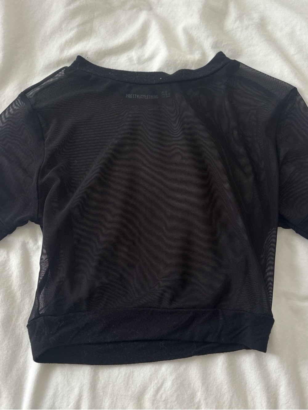 PrettyLittleThing Black Sheer Short Sleeve Crop Top